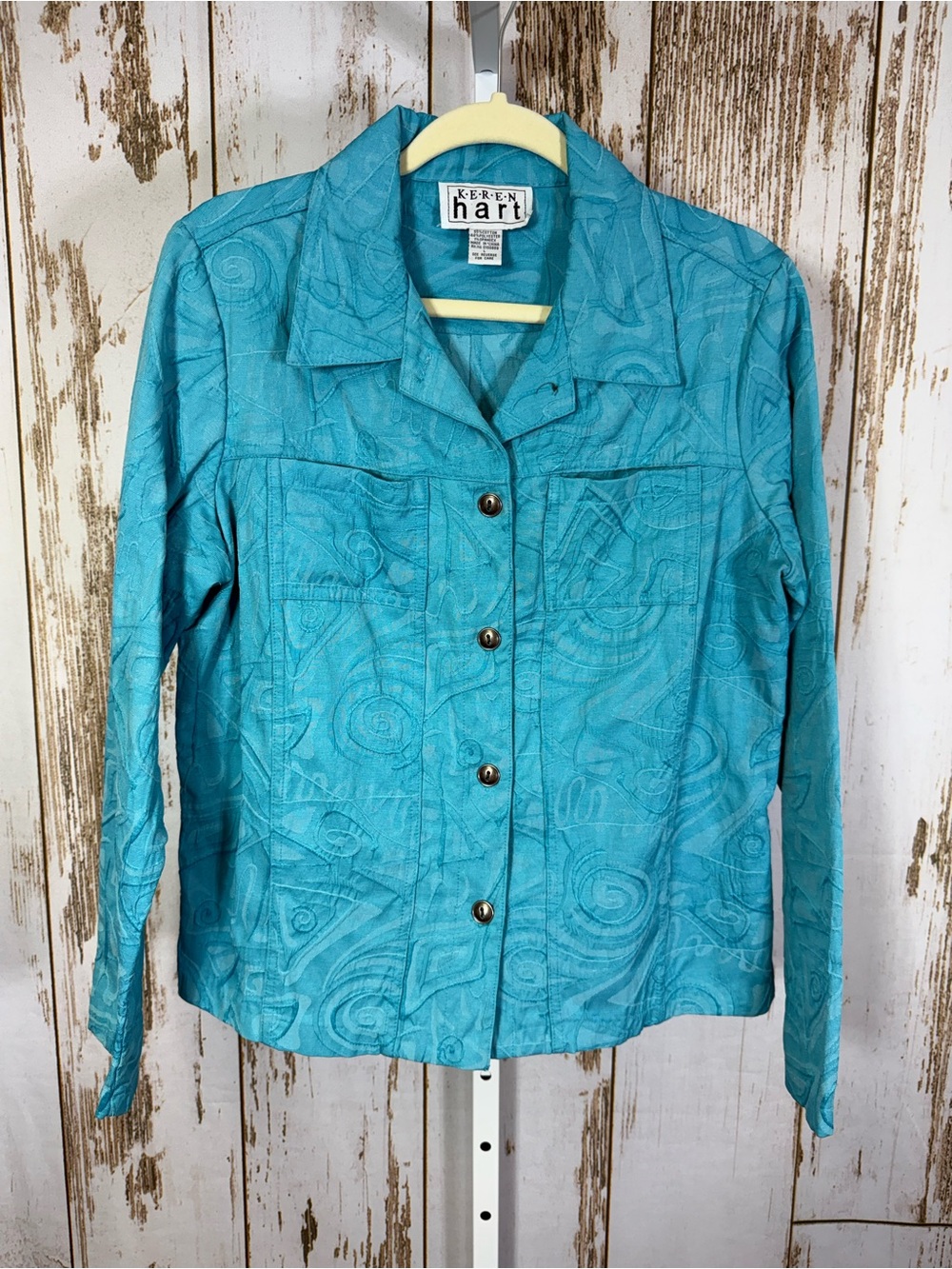 KEREN hart, Turquoise Textured Button-Front Blazer Jacket. Size Large.